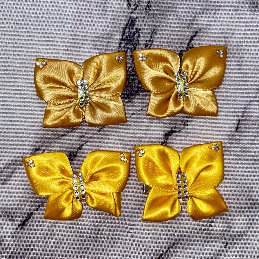 4 BUTTERFLY Hair bows shades of gold